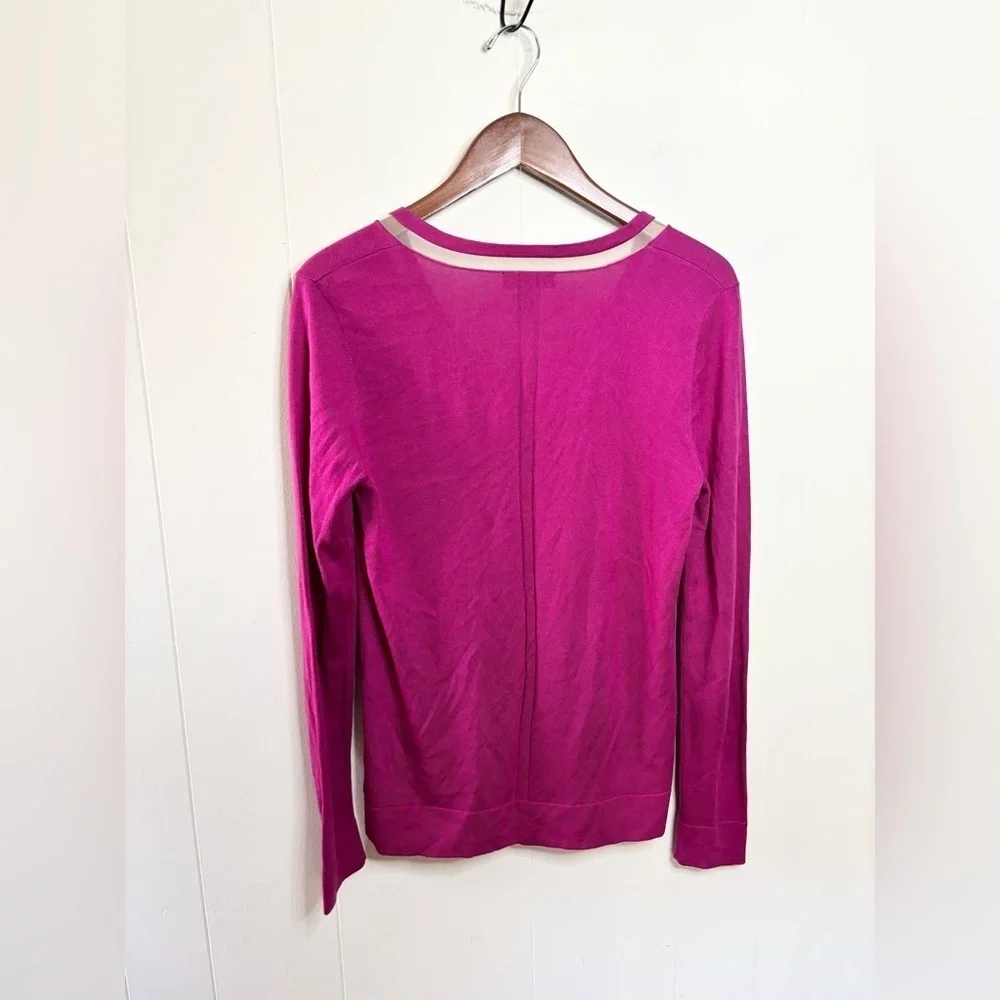 Saks Fifth Avenue purple pink v neck sweater silk cashmere M fuchsia